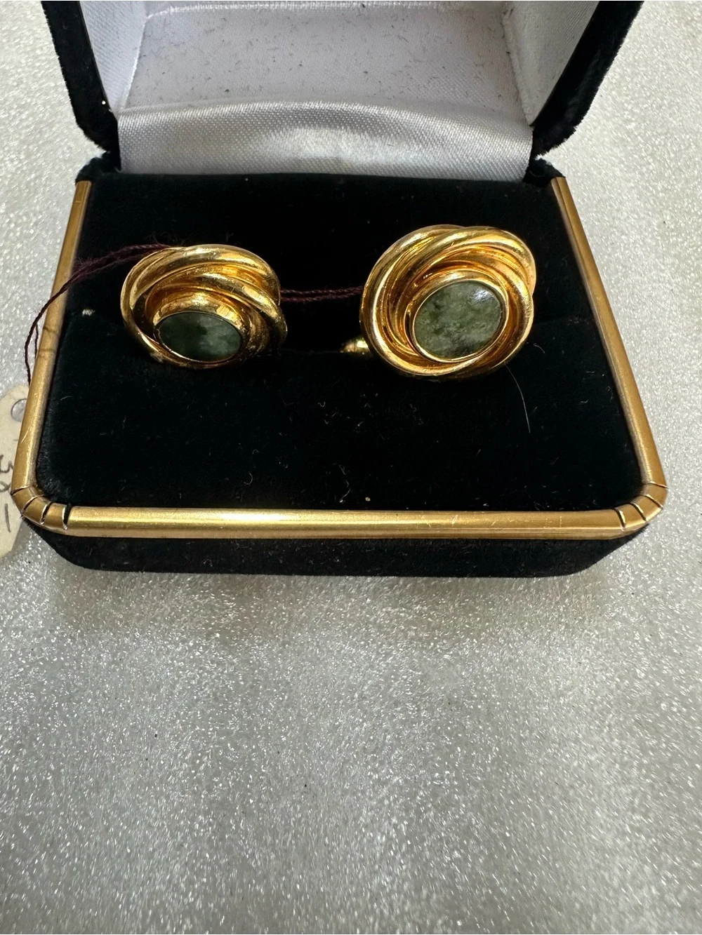 Vintage Hayward Gold-Tone Green Cabochon Cufflinks